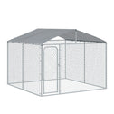 Outdoor Dog Kennel Galvanized Steel Fence with Cover Secure Lock Mesh Sidewalls for Backyard 9.8' x 9.8' x 7.7'