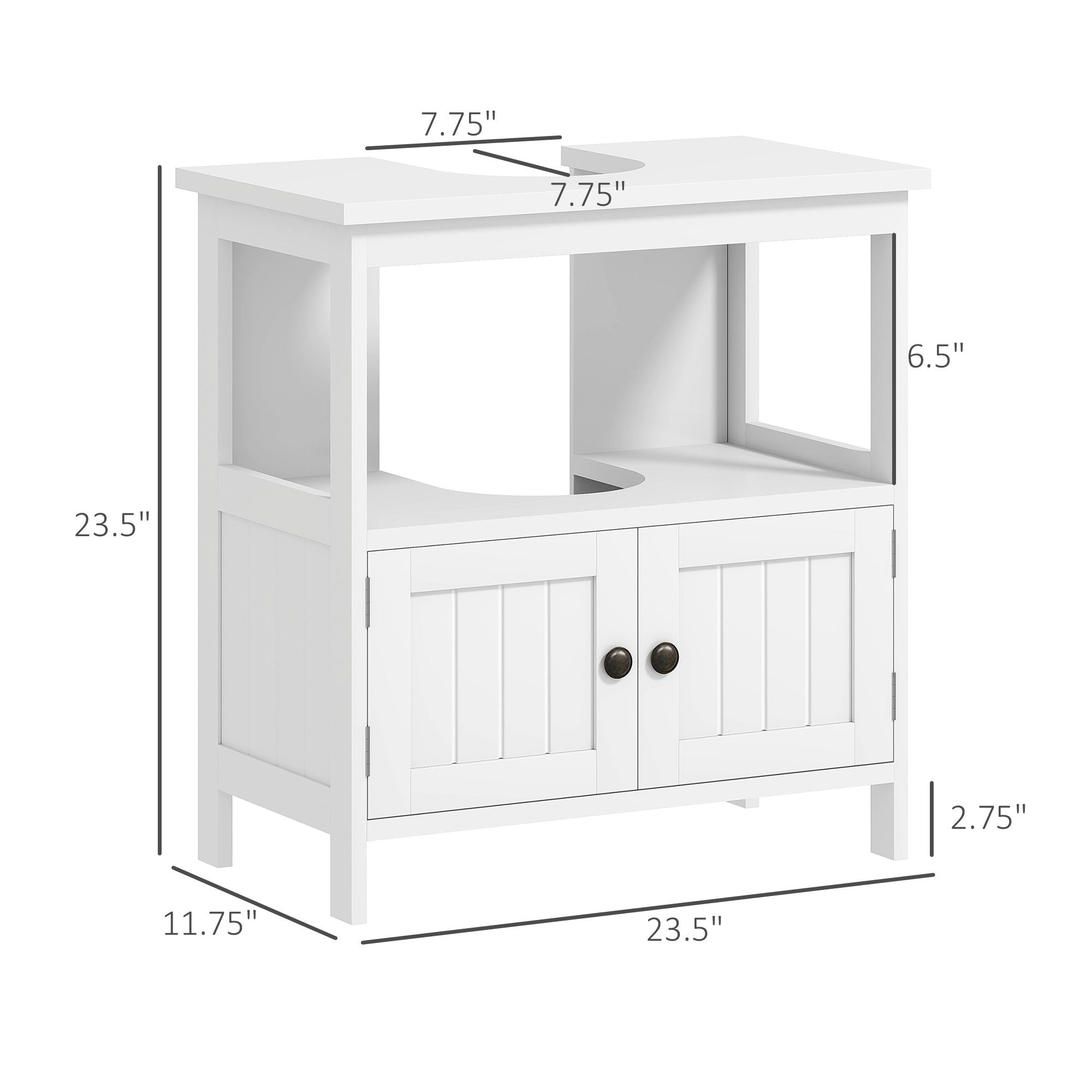 Pedestal Sink Storage Cabinet, Bathroom Under Sink Cabinet with 2 Doors and Open Shelf, Bathroom Vanity, White