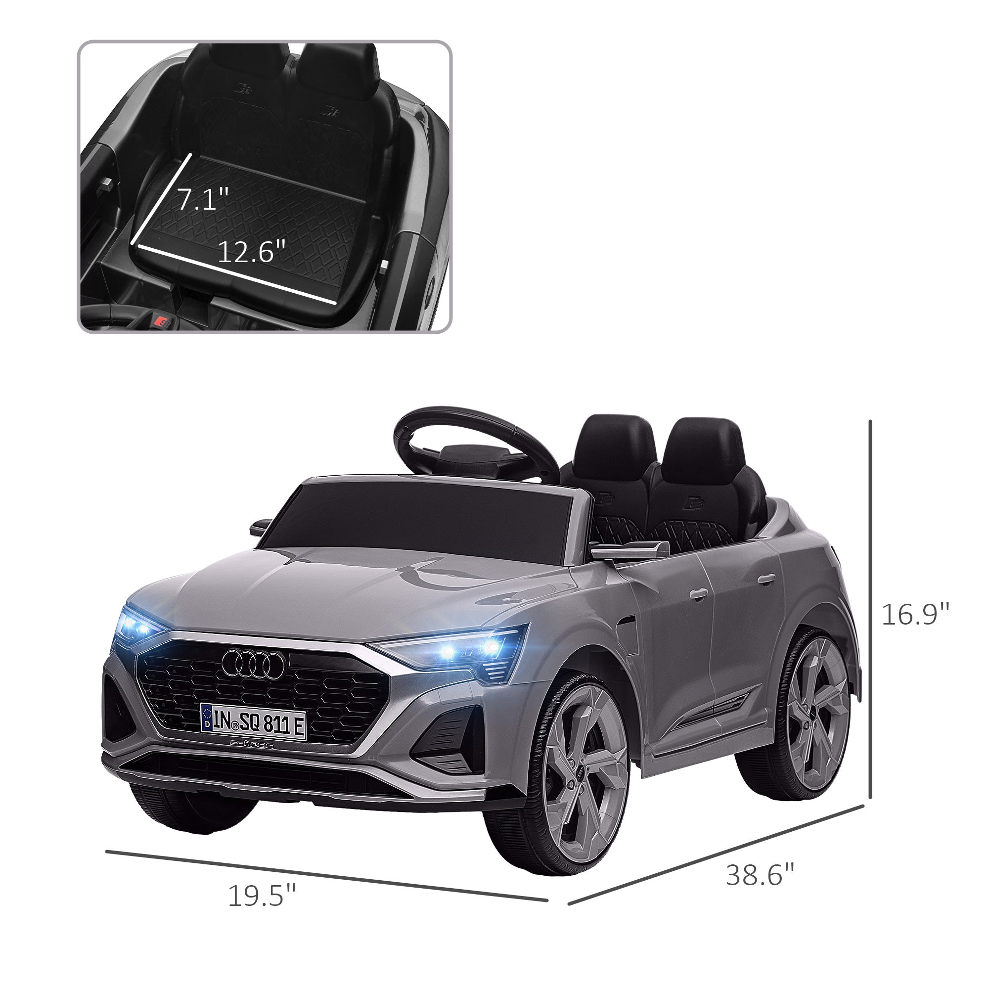 Q8 e-tron Sportback Licensed 12V Battery Powered Kids Electric Car w/ Spring Suspension, Soft Start, Gray