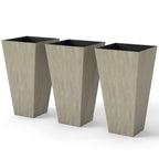 Tall Planters for Outdoor Plants Set of 3, 28 In Taper Planters with Drainage Holes, Indoor Grande Plant Pots, Front Porch Decor, Grey
