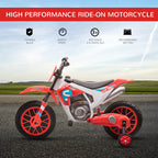 12V Electric Kids Ride On Dirt Bike Motorcycle Toy w/ Training Wheels, Red
