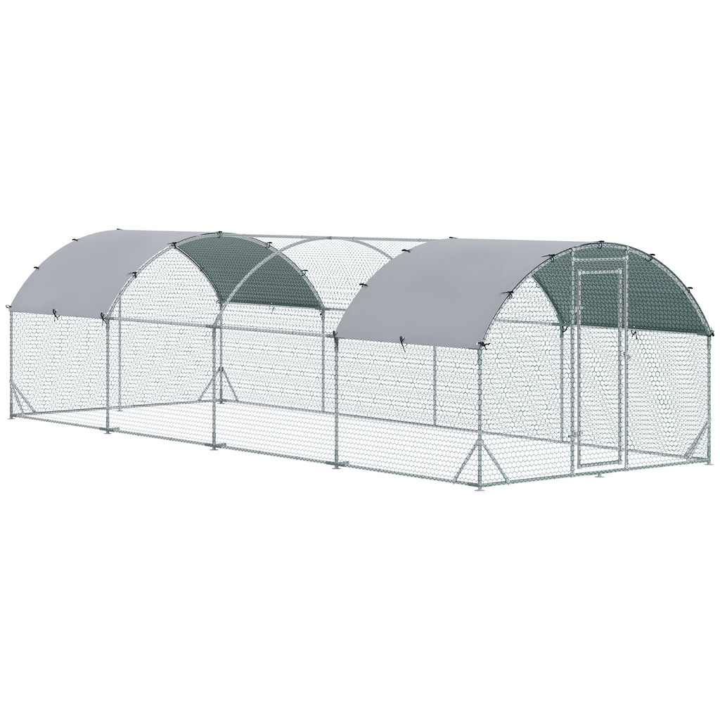 Large Metal Chicken Coop with Waterproof and Anti-UV Cover for Yard, Outdoor, Duck, Rabbit, 9.2' x 24.9' x 6.5'