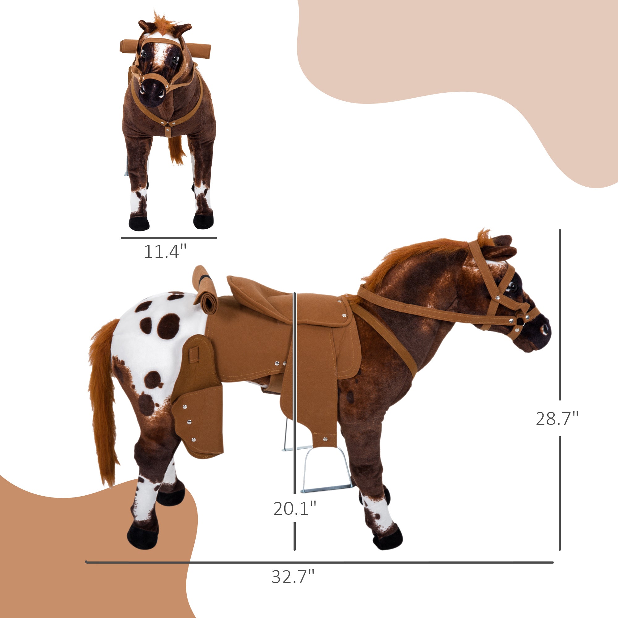 Sound-Making Ride On Horse for Toddlers 3-5, with Neighing and Galloping Sound, Stuffed Animal Horse Toy for Kids with Padding, Soft Feel, Brown