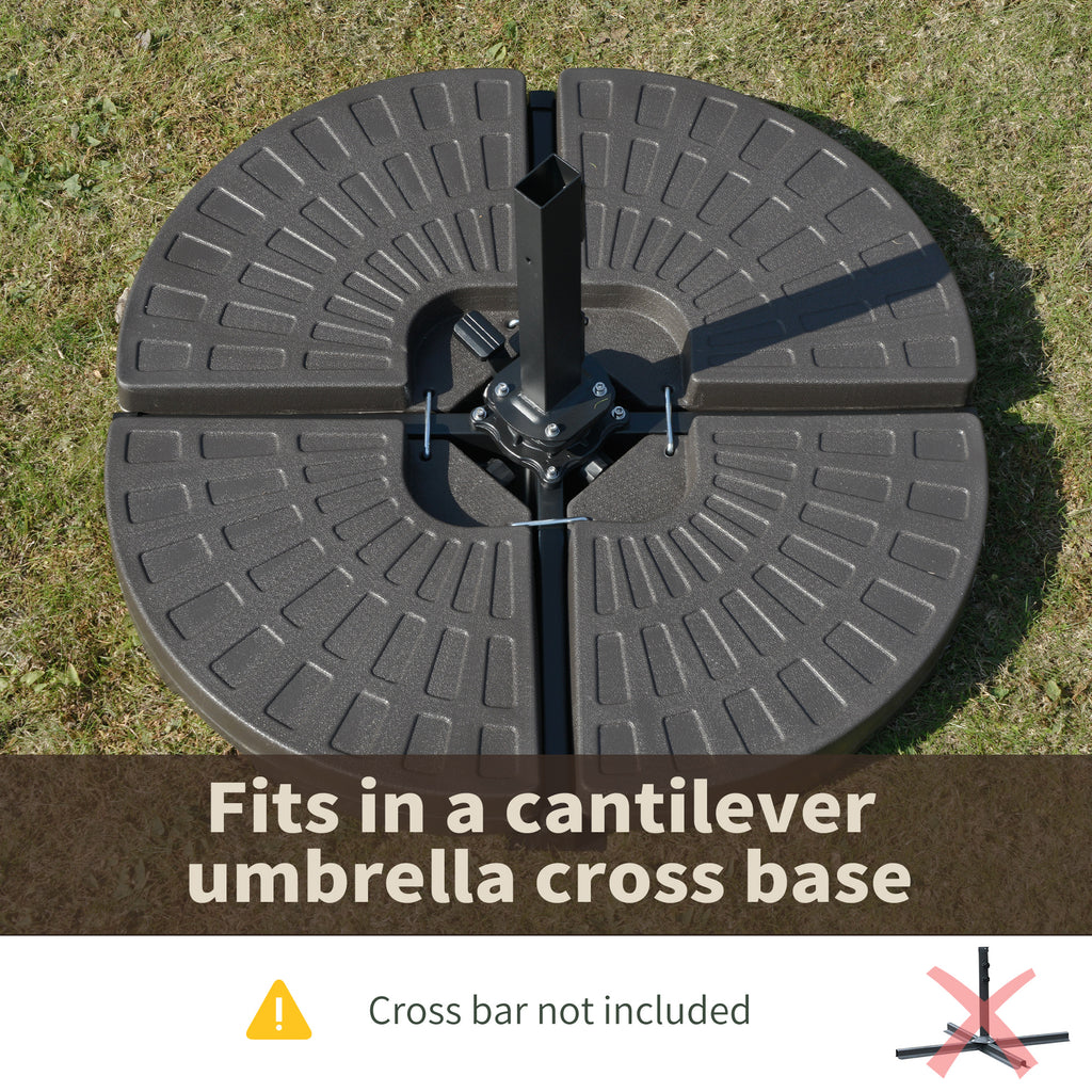4 Pieces Cantilever Patio Umbrella Base, Fan Shaped Umbrella Weight w/ Built-In Handles & Rugged Material, 148 lbs Water and 220 lbs Water and Sand, Coffee