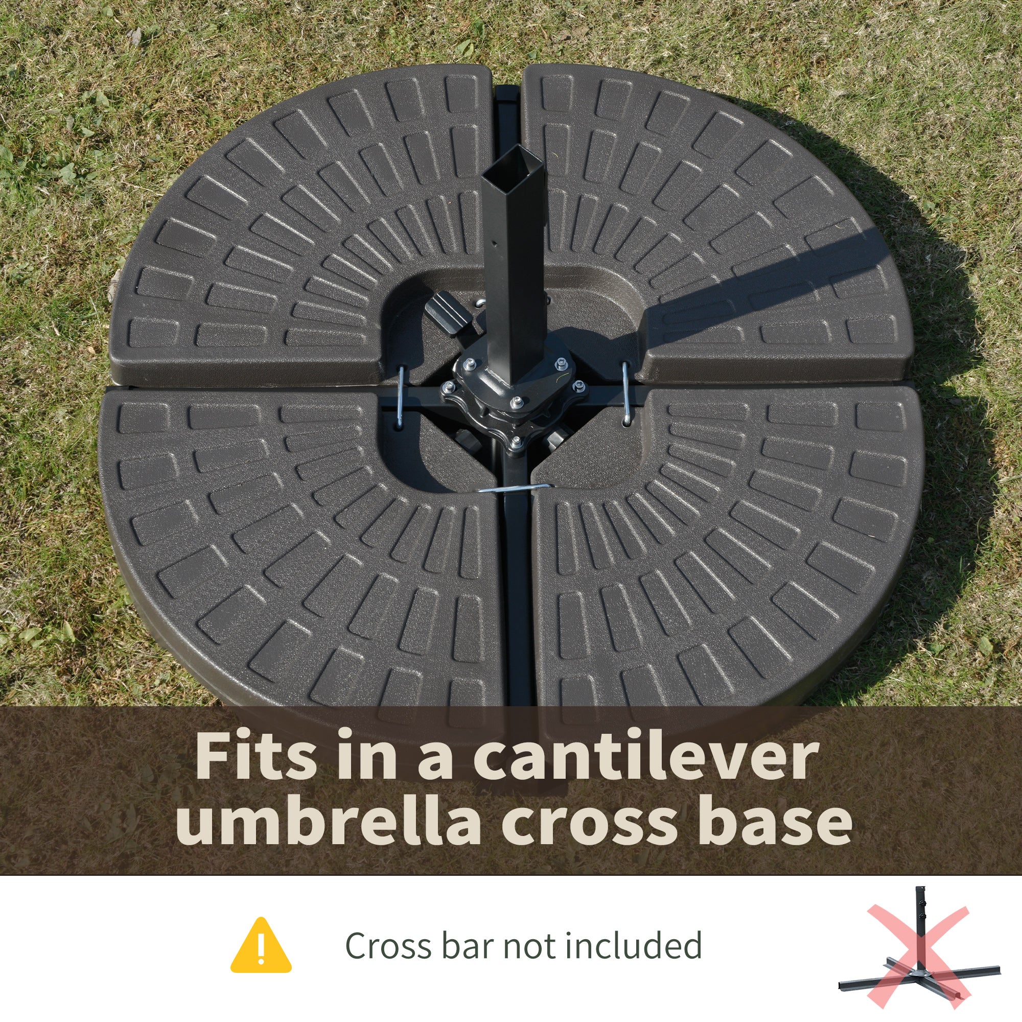 4 Pieces Cantilever Patio Umbrella Base, Fan Shaped Umbrella Weight w/ Built-In Handles & Rugged Material, 148 lbs Water and 220 lbs Water and Sand, Coffee