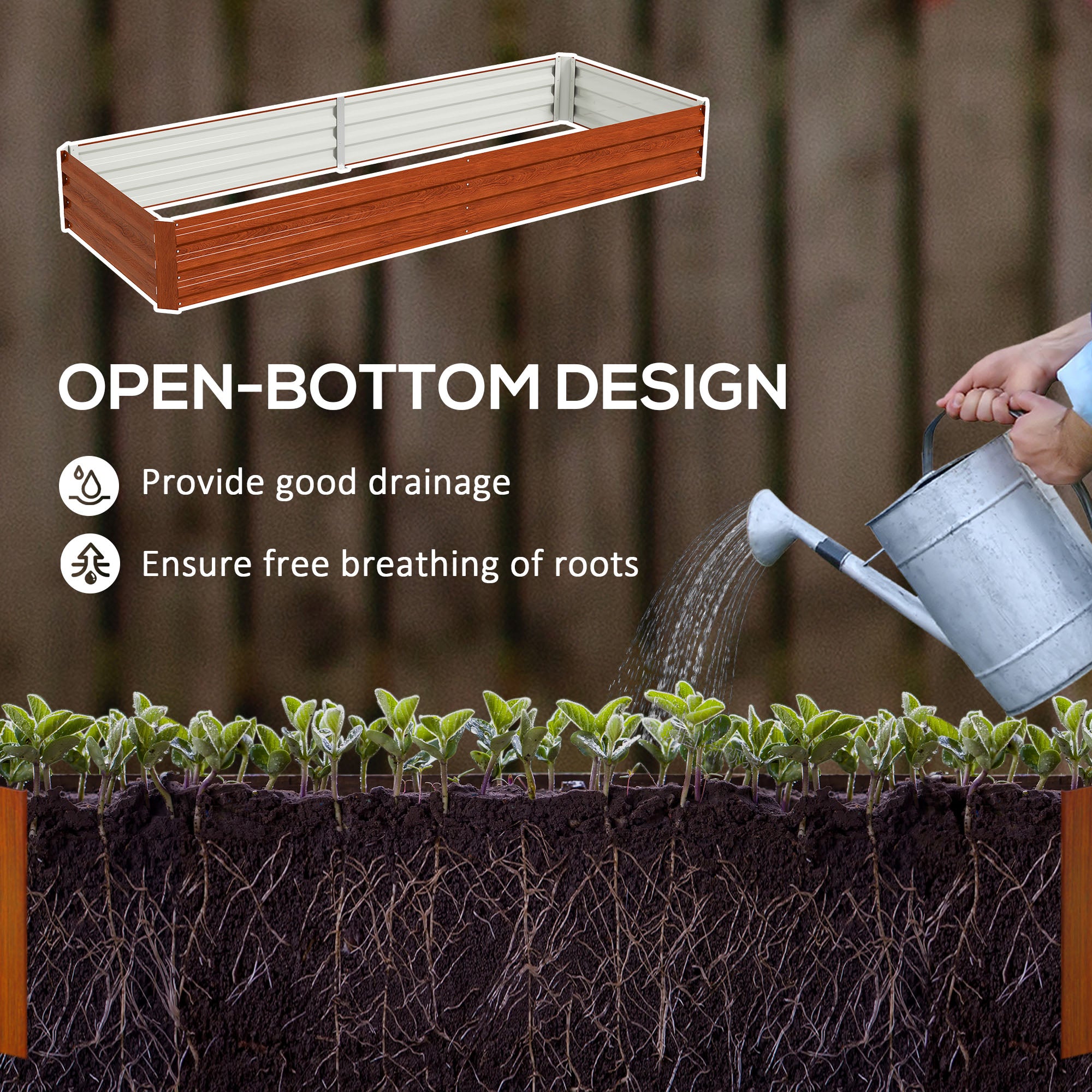 95" x 36" x 12" Galvanized Raised Garden Bed, Easy DIY and Cleaning for Growing Flowers, Herbs, Succulents, Natural Wood