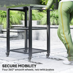 Three-Shelf Outdoor Grill Cart Table with Foldable Side Table, Stainless Steel Top Pizza Oven Stand with Hooks, Silver