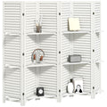 6 Panel 67" Tall Wood Privacy Screen Room Divider with 3 Shelves and Folding Storage for Bedroom, White