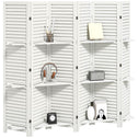 6 Panel 67" Tall Wood Privacy Screen Room Divider with 3 Shelves and Folding Storage for Bedroom, White