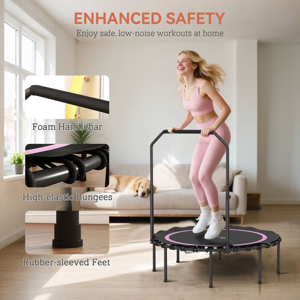 45" Rebounder Trampoline for Adults, Foldable Mini Trampoline with Adjustable Handle Bar for Indoor Outdoor, Pink