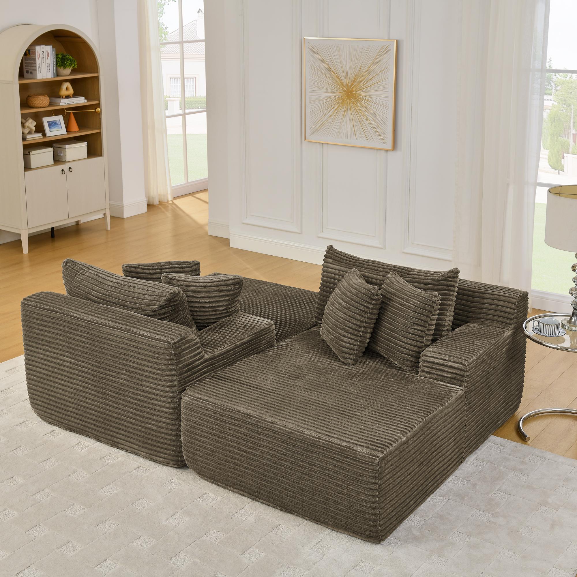 2-Seater Compressed Foam Lounge Sofa with Velvet Fabric and No Wood Frame, Loveseat Ideal for Bedroom, 83" L x 63" W x 25" H, Brown