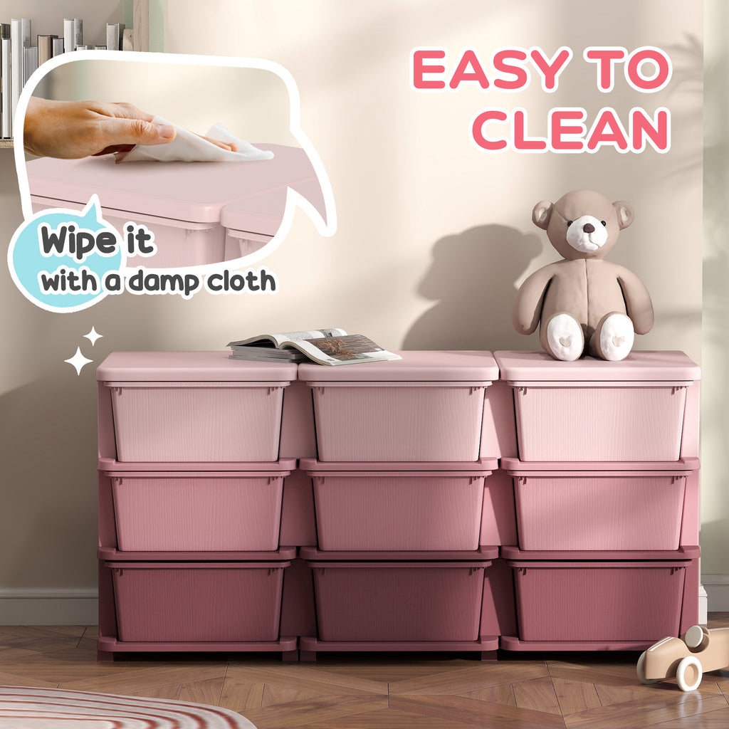 29.5" 3 Tier Kids Storage Unit Dresser Tower w/ 9 Drawers, Pink