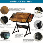 1500-Piece Jigsaw Puzzle Table with 4 Felt Storage Trays, Locking Casters, Drawing Desk with Wooden Cover, 35.5" L x 23.5" W x 29.5" H, Black