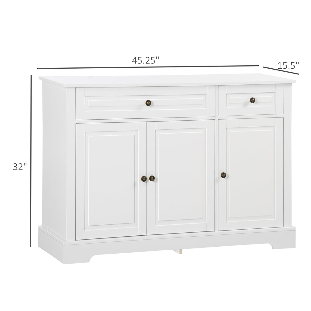 Sideboard Buffet Cabinet, Modern Accent Cabinet with 2 Drawers and Adjustable Shelves, Entryway Cabinet, White
