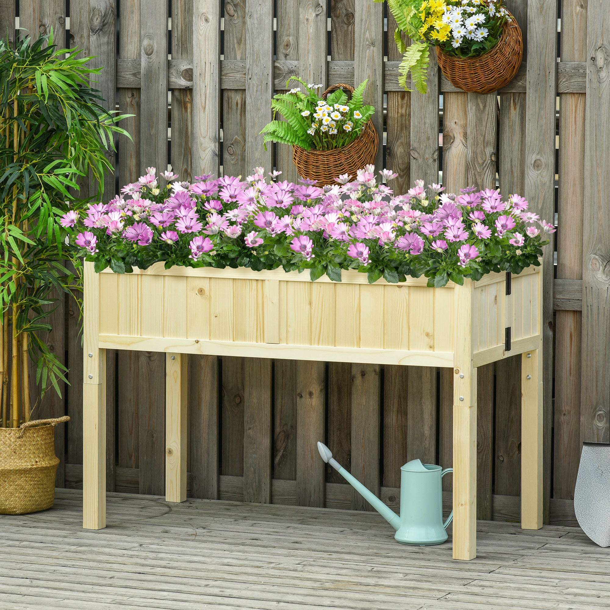 Raised Garden Bed Elevated Wooden Planter Box with Space-Saving Folding Design, Drainage Holes, & Inner Liner for Vegetable Fruit Herb Grow