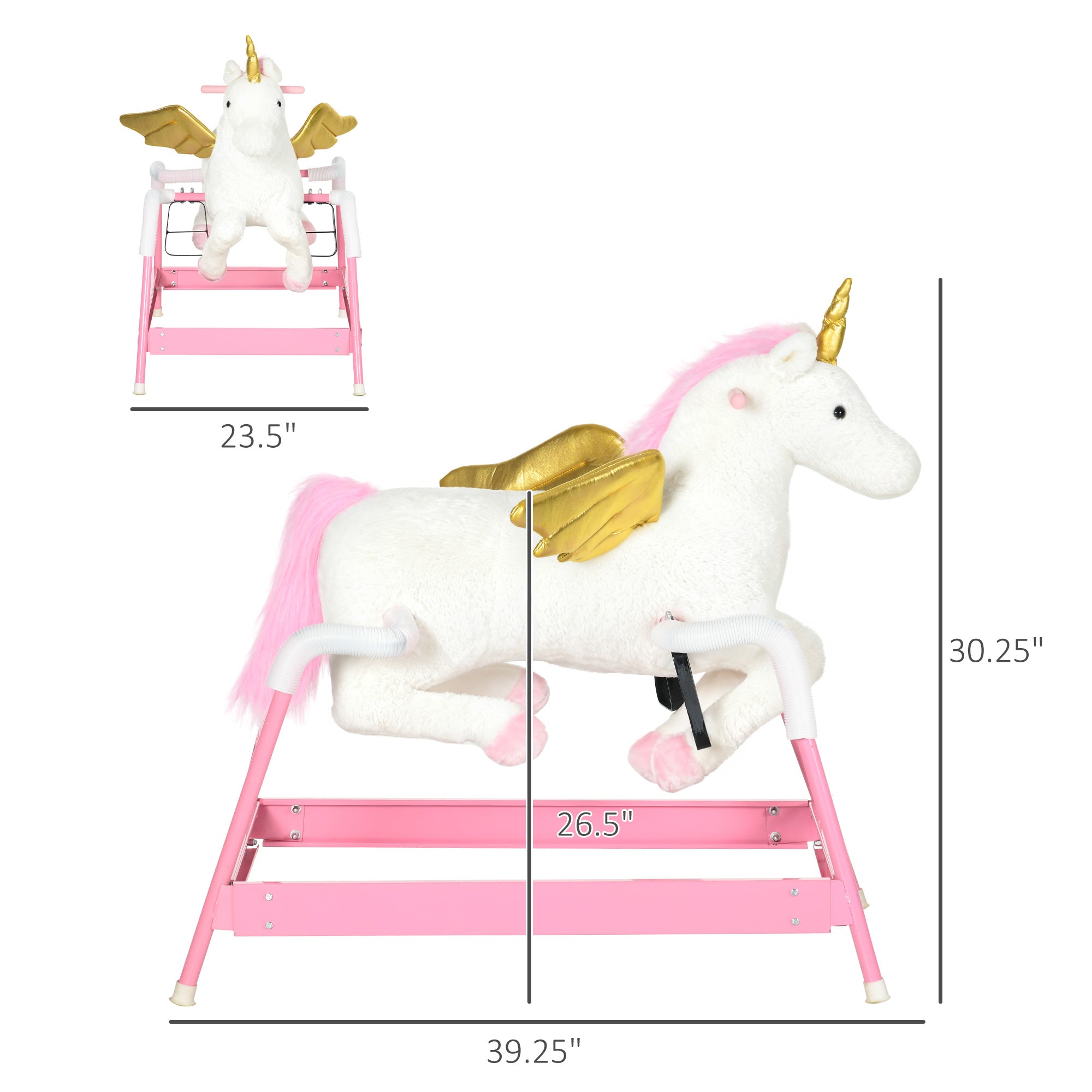 Kids Spring Rocking Horse Unicon, Ride on Horse for Girls and Boys with Sounds, Plush Animal Ride-on Toy with Soft Feel, Interactive Toy for Kids, Pink