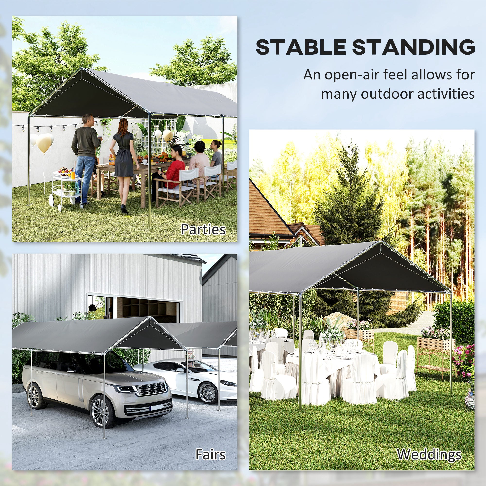 9.6' x 19.5' Carport Heavy Duty Galvanized Car Canopy w/ Included Anchor Kit, 3 Reinforced Steel Cables, Gray