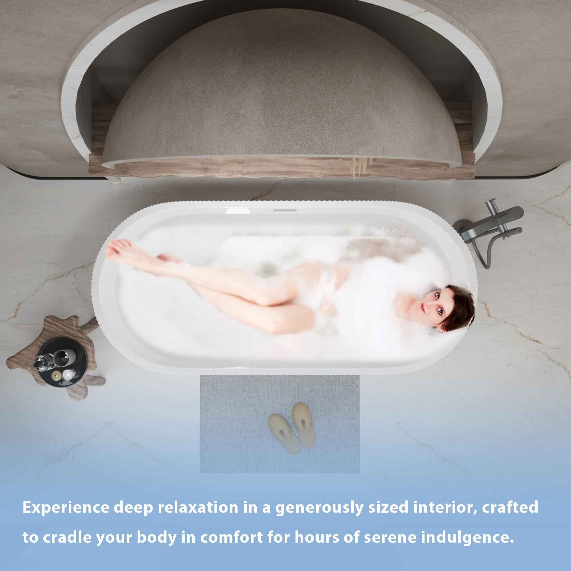 59" Freestanding Acrylic Soaking Tub with Adjustable Feet and Flexible Drain, Durable Panel for Bathroom, 59" L x 29.5" W x 23" H, Gloss White