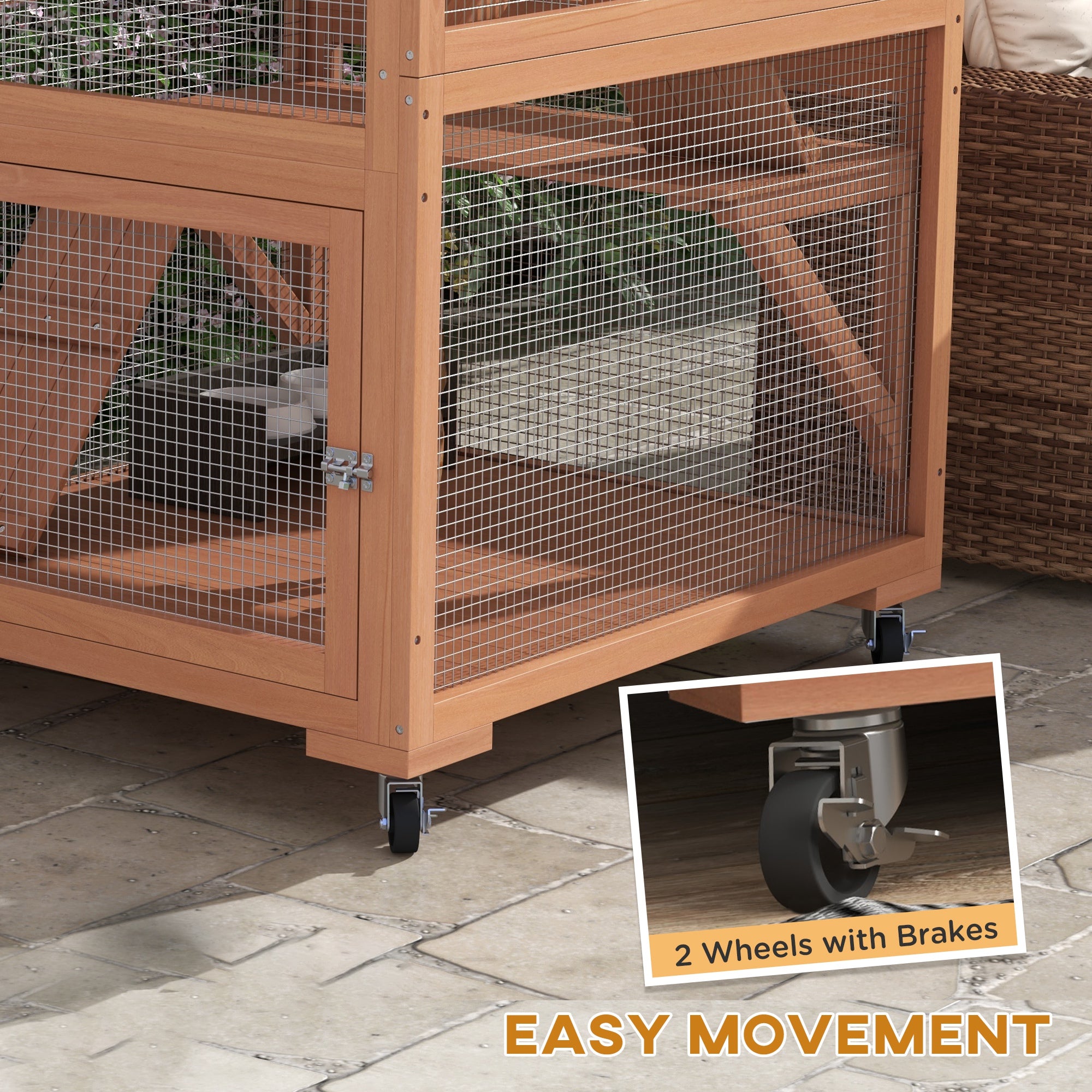 Catio, Outdoor Cat Enclosure House on Wheels with Hammock, Orange