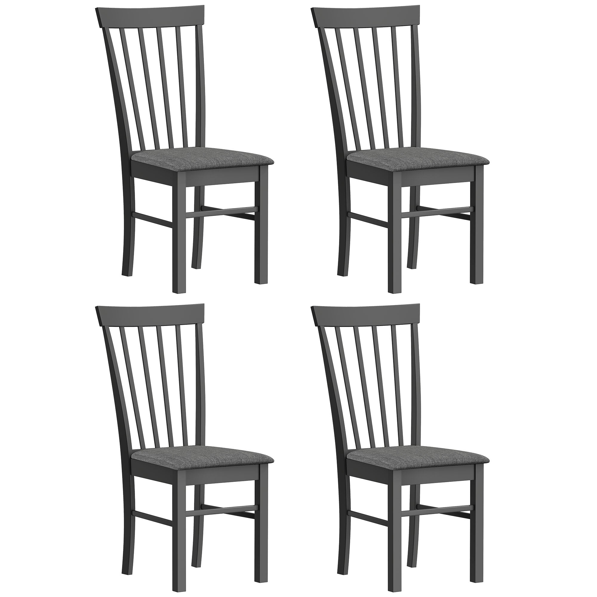 Wooden Dining Chairs Set of 4, Farmhouse Upholstered Kitchen Chairs with Rubber Wood Frame, Black and Gray