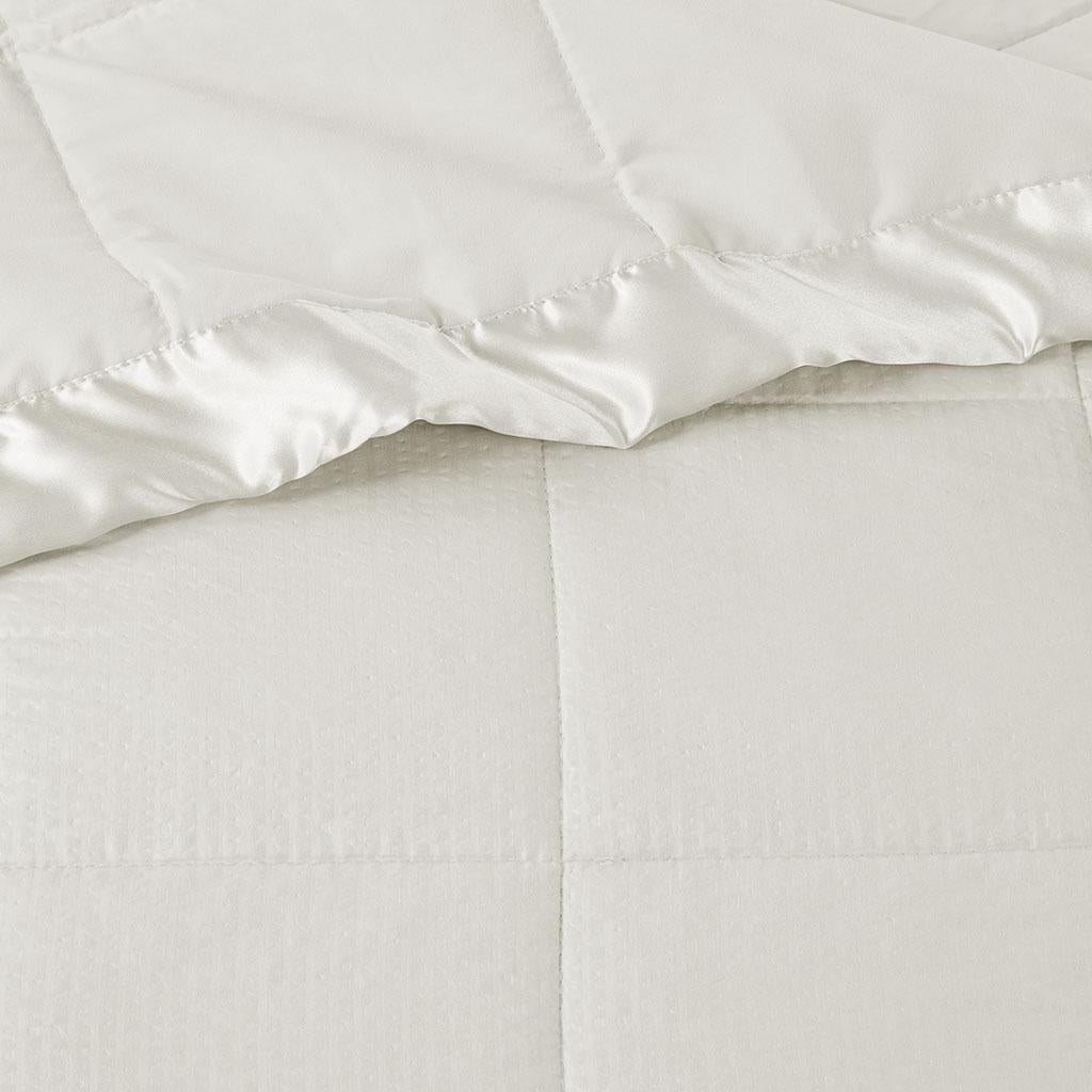 Oversized Down Alternative Blanket with 3M Scotchgard Treatment, Satin Trim, Hypoallergenic Polyester, 96" L x 90" W x 0.25" H, Ivory