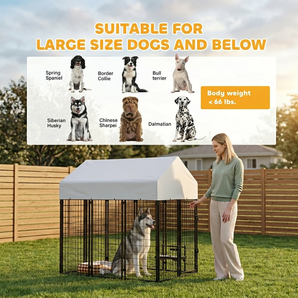 Outdoor Dog Kennel with Roof, 6' x 6' x 6' Heavy Duty Welded Wire Dog Playpen Enclosure with Escape-proof Lock