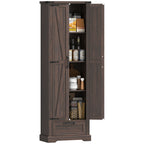 71" Pantry Cabinet, Kitchen Storage Cabinet with Adjustable Shelves, Barn Doors and Drawer for Dining Room, Brown