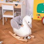 Kids Ride on Horse Swan Rocker with Sound, Plush Seat, Wooden Base, Safety Belt for Toddlers 18-36 Months, White