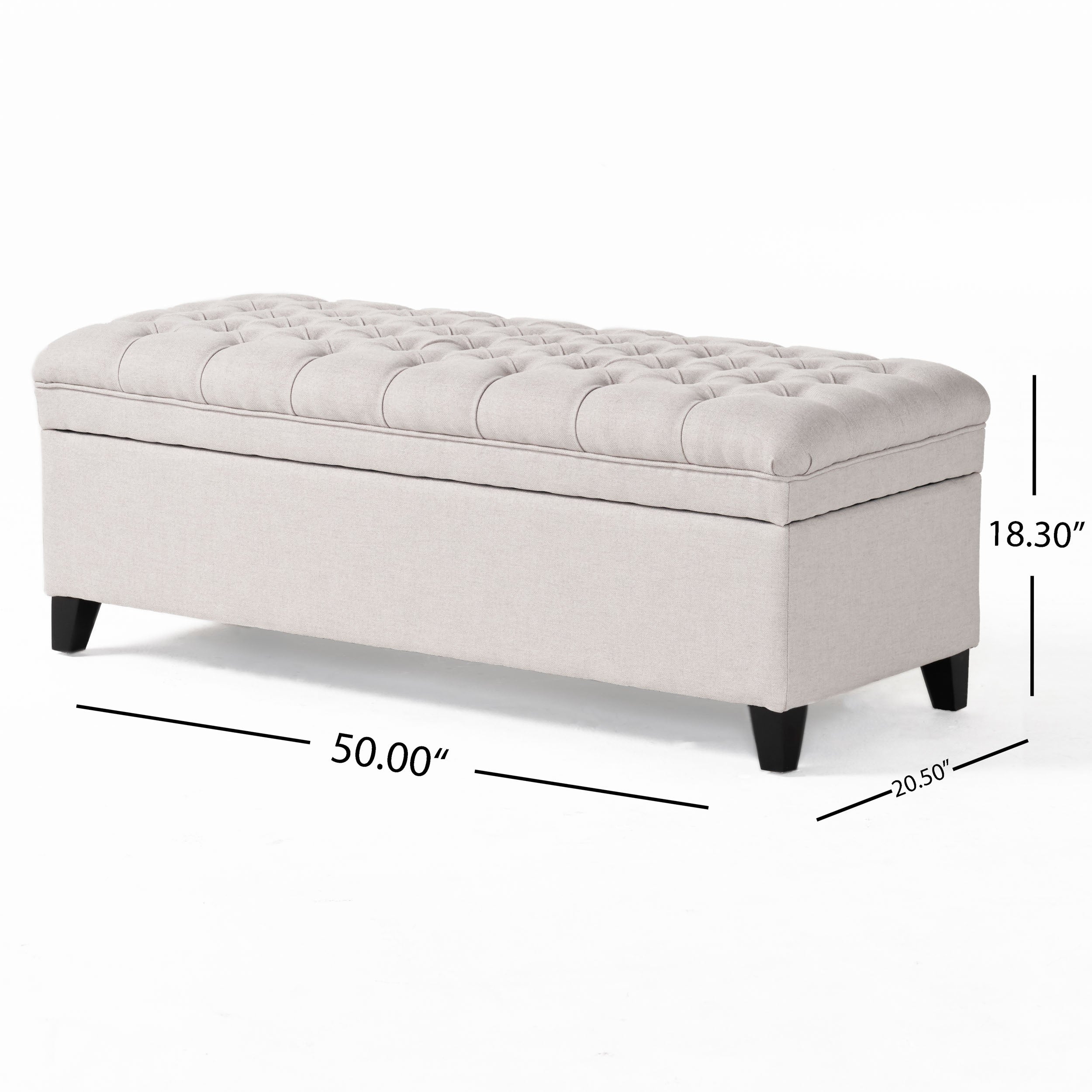 Storage Ottoman with Birch Legs, Hand-Tufted Fabric, 50" L x 20.5" W x 18.25" H, Spot Clean, Light Gray