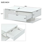 Modern Coffee Table with Tempered Glass, Wooden Cocktail Table with High-Gloss UV Surface, 2-Tier Rectangle Center Table for Living Room, White