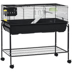 Two-Story Small Animal Cage Removable from Stand, Guinea Pig Cage with Shelf & Wheels, Pet Habitat for Hedgehog, Chinchilla, Ferret, 39" x 20.5" x 36.5", Black