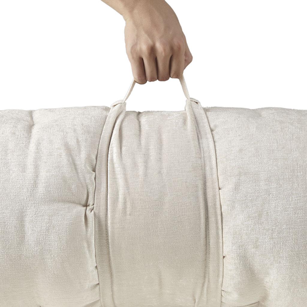 Lightweight Poly Chenille Floor Pillow with All-Over Tufted Detailing, Minimalist Lounger Cushion for Bedroom, Study, 74" L x 27" W x 3" H, Ivory