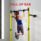 Folding Squat Rack with Pull Up Bar, Wall Mounted and Adjustable, 1000 Pounds Capacity Power Rack, Yellow
