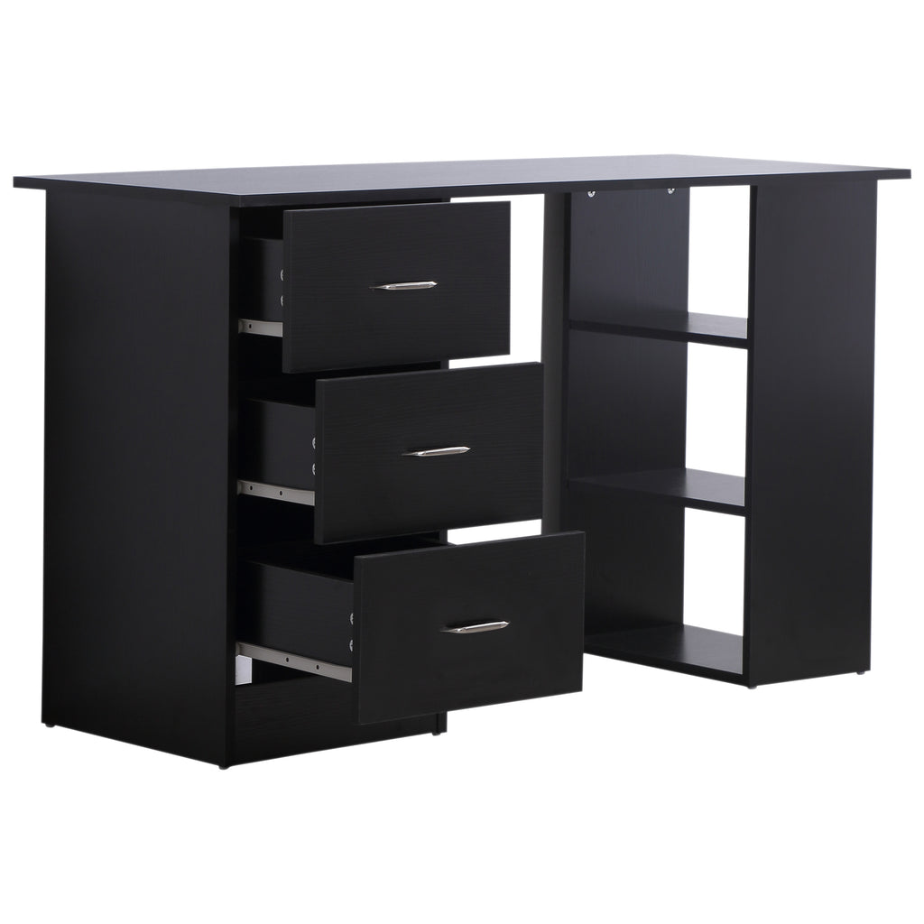47" Home Office Computer Desk Bookcase Combo, Writing Table Workstation with 3 Drawer and Storage Shelf - Black