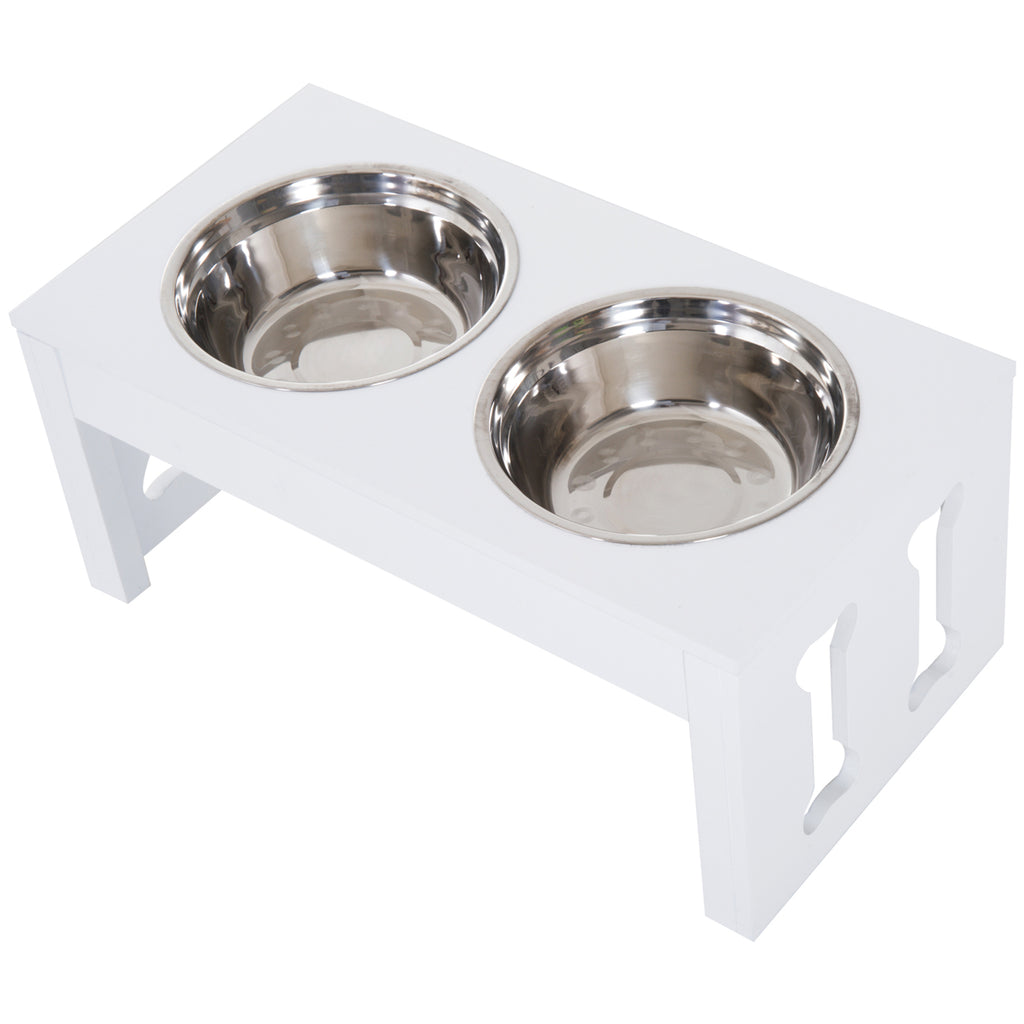 23" Modern Decorative Raised Dog Bowls, Wooden Heavy Duty Pet Food and Water Bowl, Elevated Feeding Station, White