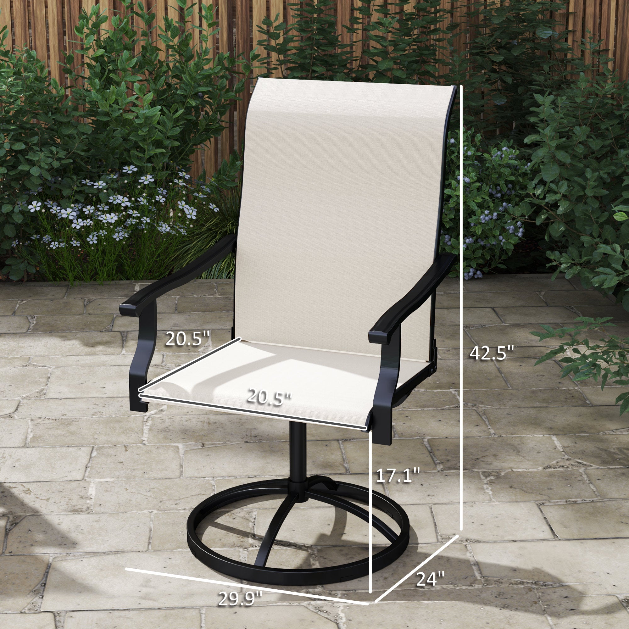 Patio Swivel Chairs Set of 2, High Back Patio Dining Chairs with All-Weather Mesh for Backyard, Lawn, Garden, Cream