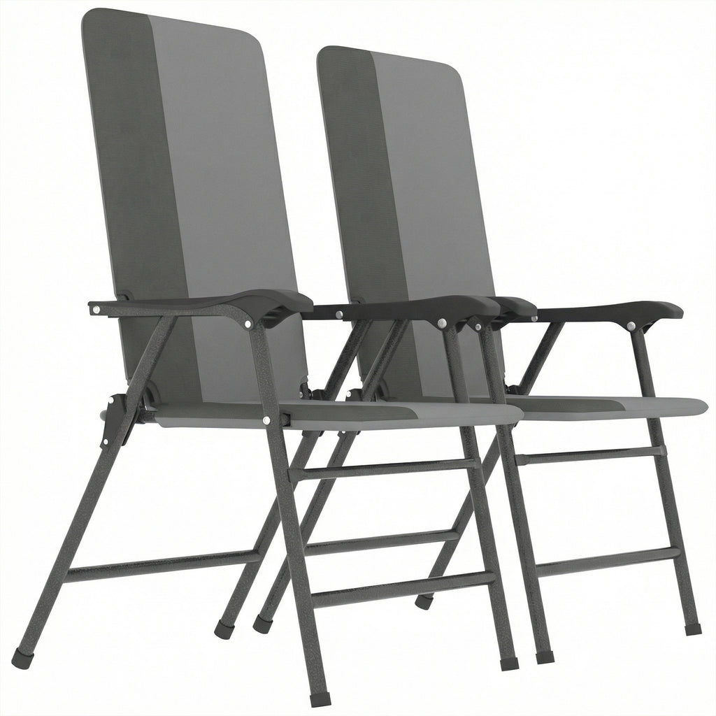 Folding Patio Chairs Set of 2, Padded High Back Lawn Camping Chairs with Armrests, 600D Oxford Fabric, Light Gray