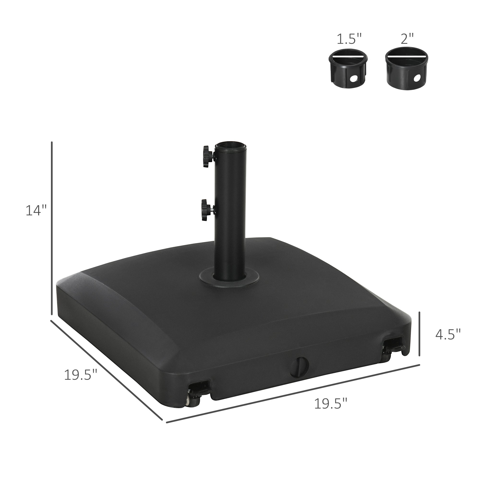 Patio Umbrella Base with Wheels, 53lbs Water or 66lbs Sand Filled, Heavy Duty Outdoor Umbrella Stand Holder, Black