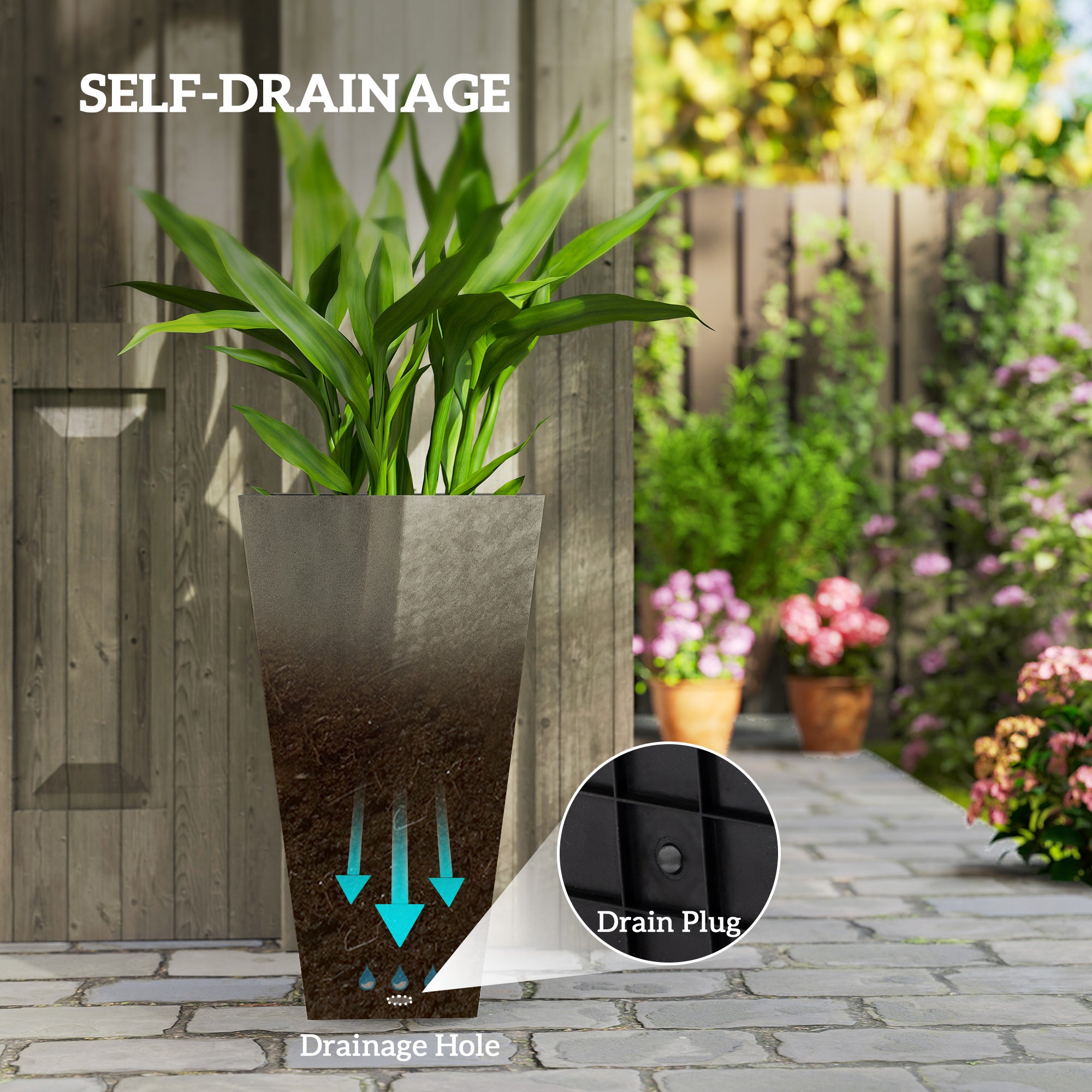 Tall Planters for Outdoor Plants Set of 3, 28 In Taper Planters with Drainage Holes, Indoor Grande Plant Pots, Front Porch Decor, Grey