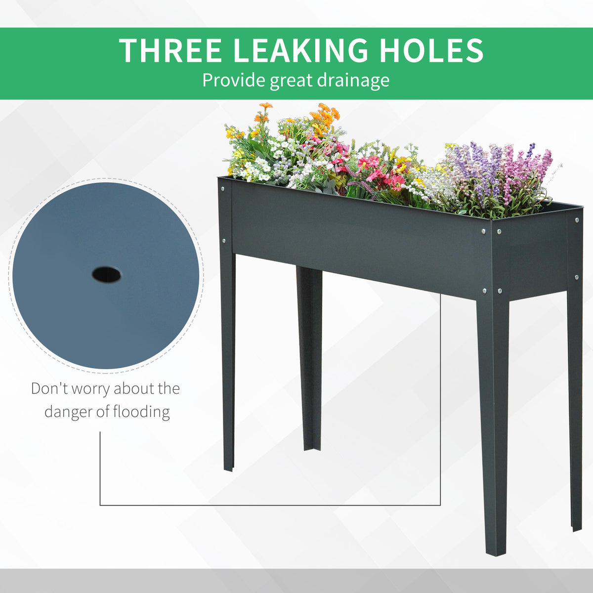 Metal Raised Garden Bed, Elevated Planter Box with Legs and Drain Holes, 39" x 12" x 32", Dark Gray