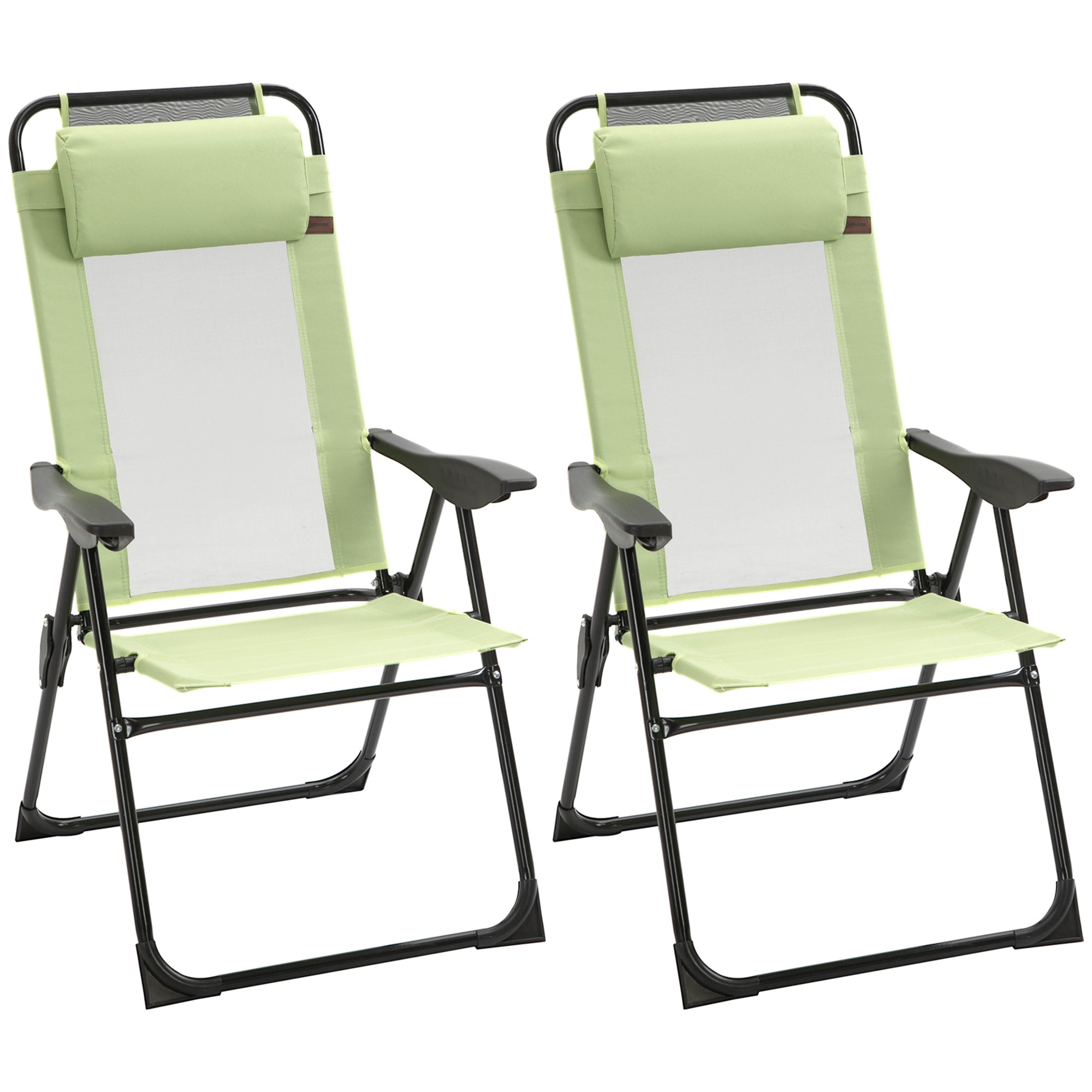 Set of 2 Portable Folding Outdoor Recliners w/ Adjustable Backrest, Green