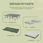 2-Person Folding Camping Cot Portable Outdoor Bed Set with Sleeping Bag, Inflatable Air Mattress, Comfort Pillows and Carry Bag, Soft and Comfortable for Outdoor Travel Camp Beach Vacation