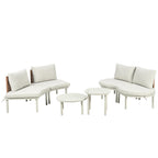 6-Piece Half Moon Patio Set with 2 Nesting Table for Backyard, Modular Wicker Sectional Sofa with Cushion, 34.5'' L x 25.5'' W x 12.5'' H, Beige