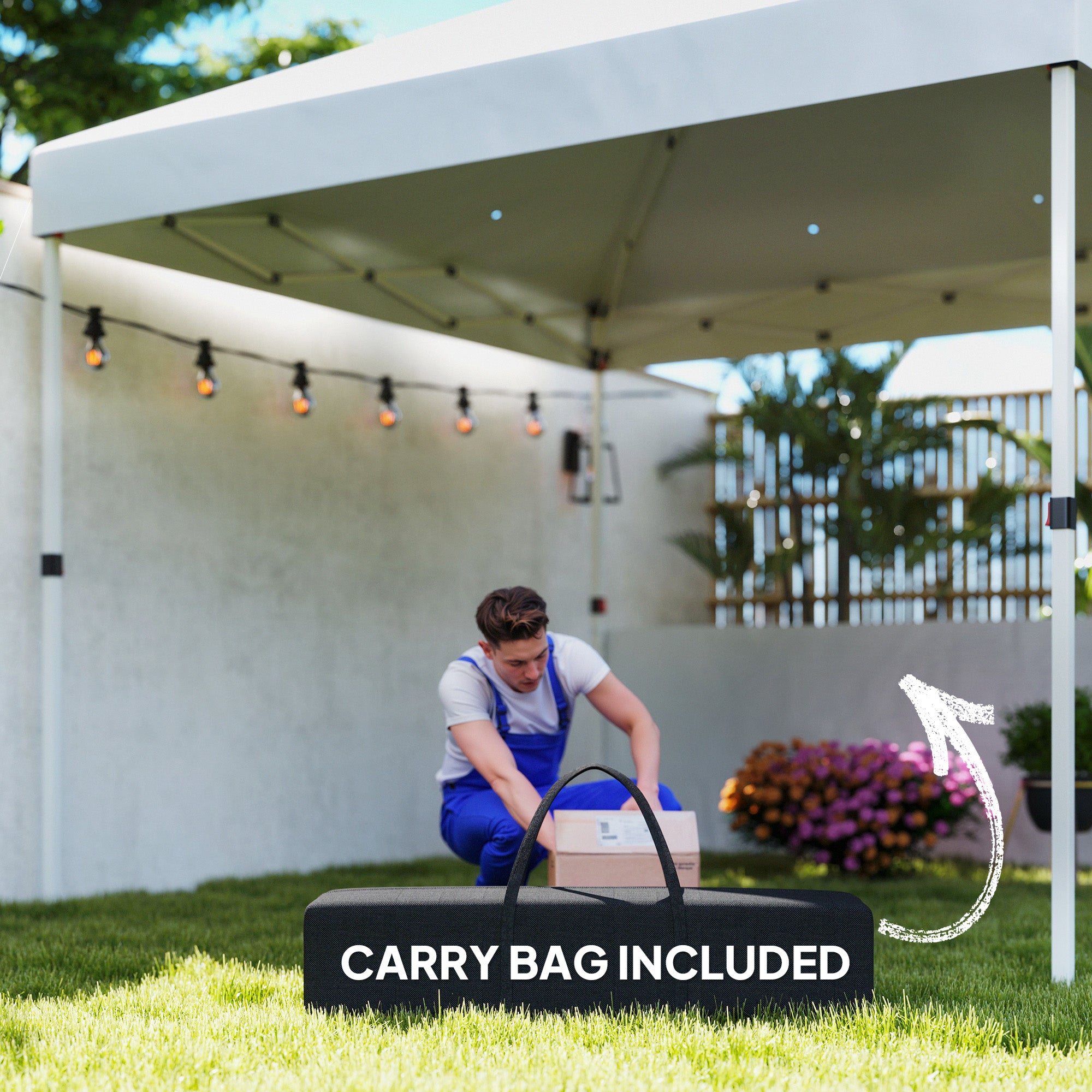 10' x 10' Pop Up Canopy Tent with 2 Half Sidewalls, UV50+ Instant Sun Shelter with Wheeled Carry Bag, White