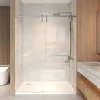 Sliding Shower Door with Waterproof Seals and Tempered Glass, Bathroom Door with Towel Bar Handle, 48" L x 0.5" W x 76" H, Brushed Nickel