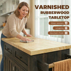 44" Mobile Kitchen Island Table, Kitchen Island Cart on Wheels with Storage Cabinets, 2 Drawers, Brown
