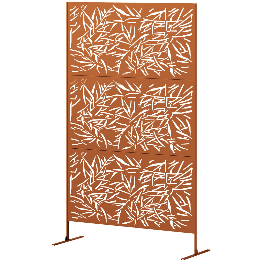 Decorative Privacy Fence Screen, Metal Outdoor Privacy Screen Climbing Plant Trellis with Stand, Bamboo Brown