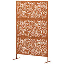 Decorative Privacy Fence Screen, Metal Outdoor Privacy Screen Climbing Plant Trellis with Stand, Bamboo Brown
