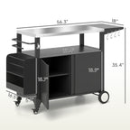 Outdoor Grill Cart Table with Stainless Steel Top, Movable Pizza Oven Table with Foldable Side Table, Wheels
