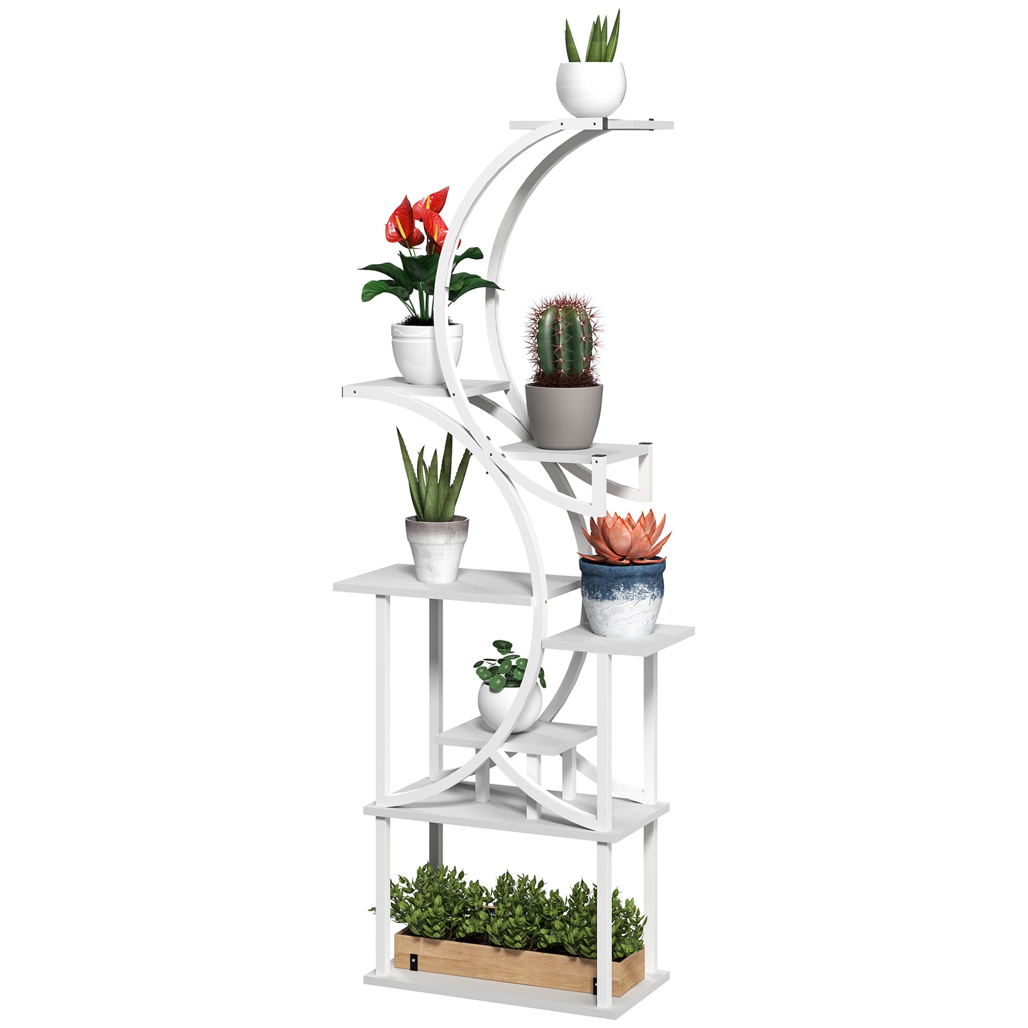 Plant Stand Indoor, 8 Tier 62" S-Shaped Plant Shelf, Corner Plant Rack for Multiple Plants, White